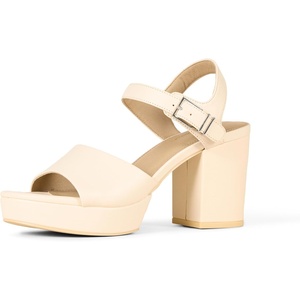 Amazon Essentials Women’s Platform Block Heel Sandals with Ankle Strap(Pale Beige)