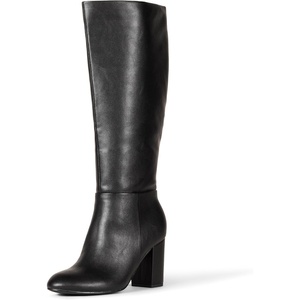 Amazon Essentials Women’s Tall Heel Boot with Memory Foam Insole, Interior Zipper(Black Faux Leather)
