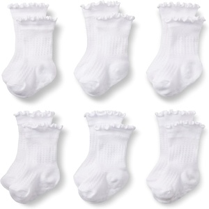 Amazon Essentials x Sofia Grainge Toddler and Baby Girls’ Scallop Top Socks with Non-Slip Grippers, 6 Pairs(White)