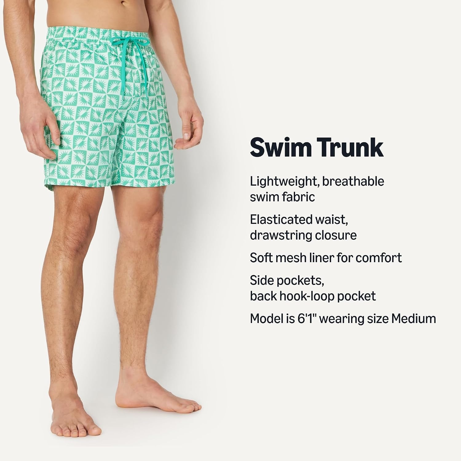 image:imageAmazon Essentials Mens 7 QuickDry Swim Trunk Lightweight BreathableLight Blue Mint Green Sun Geo
