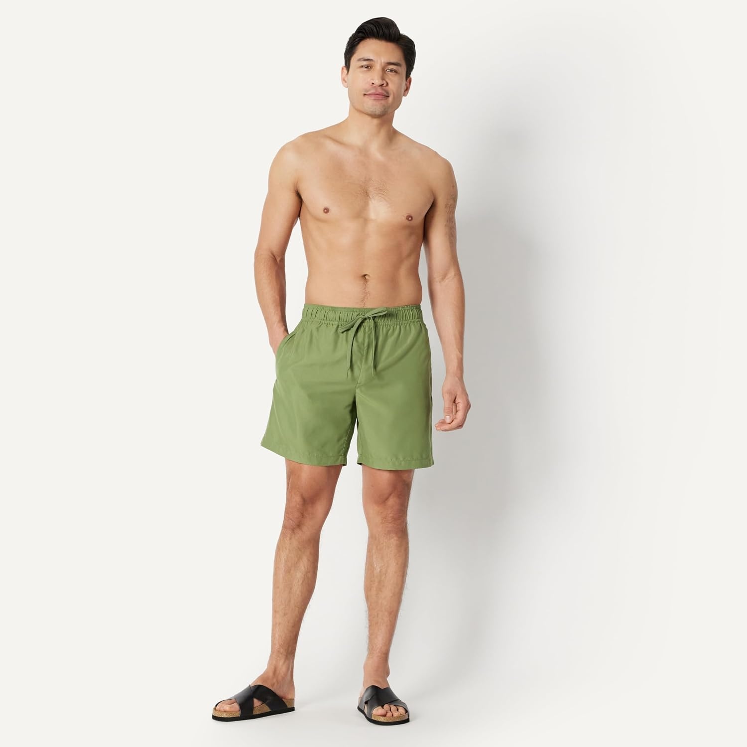 image:imageAmazon Essentials Mens 7 QuickDry Swim Trunk Lightweight BreathableOlive