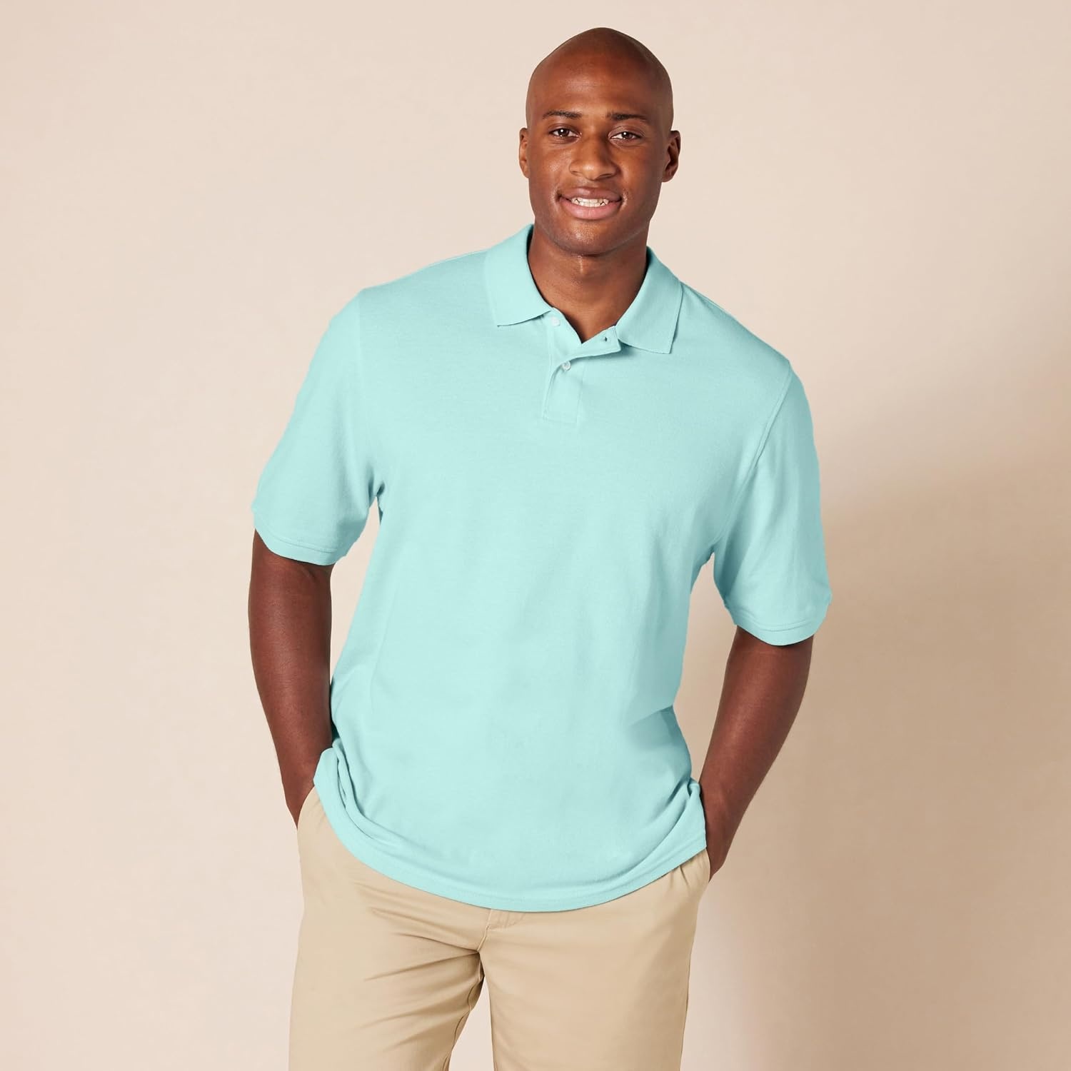 image:imageAmazon Essentials Mens RegularFit Cotton Pique Polo Shirt Short Sleeve Available in Big amp TallAqua