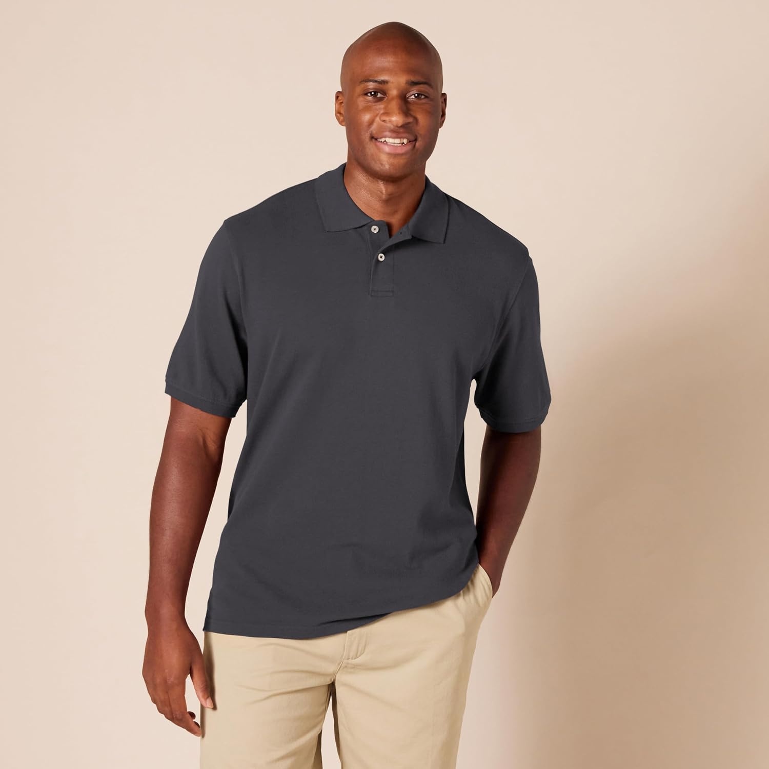 image:imageAmazon Essentials Mens RegularFit Cotton Pique Polo Shirt Short Sleeve Available in Big amp TallBlack
