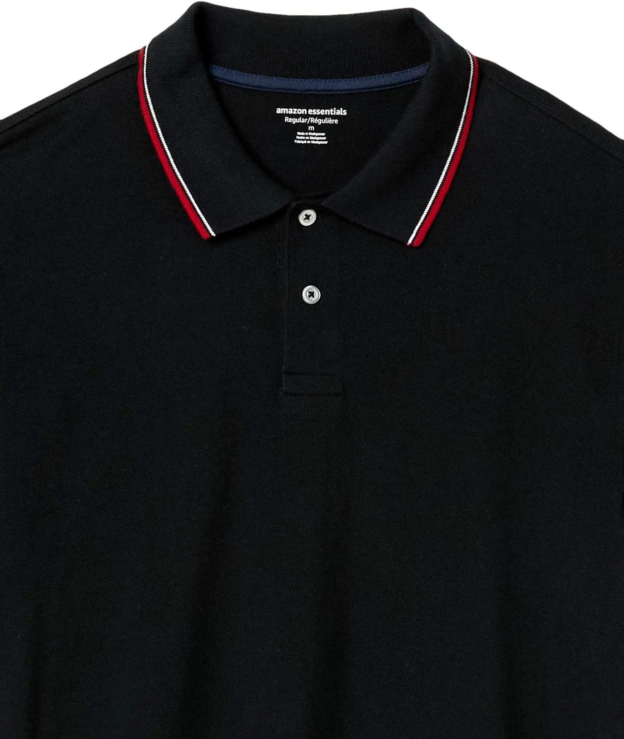 image:imageAmazon Essentials Mens RegularFit Cotton Pique Polo Shirt Short Sleeve Available in Big amp TallBlack Red White Thin Stripe