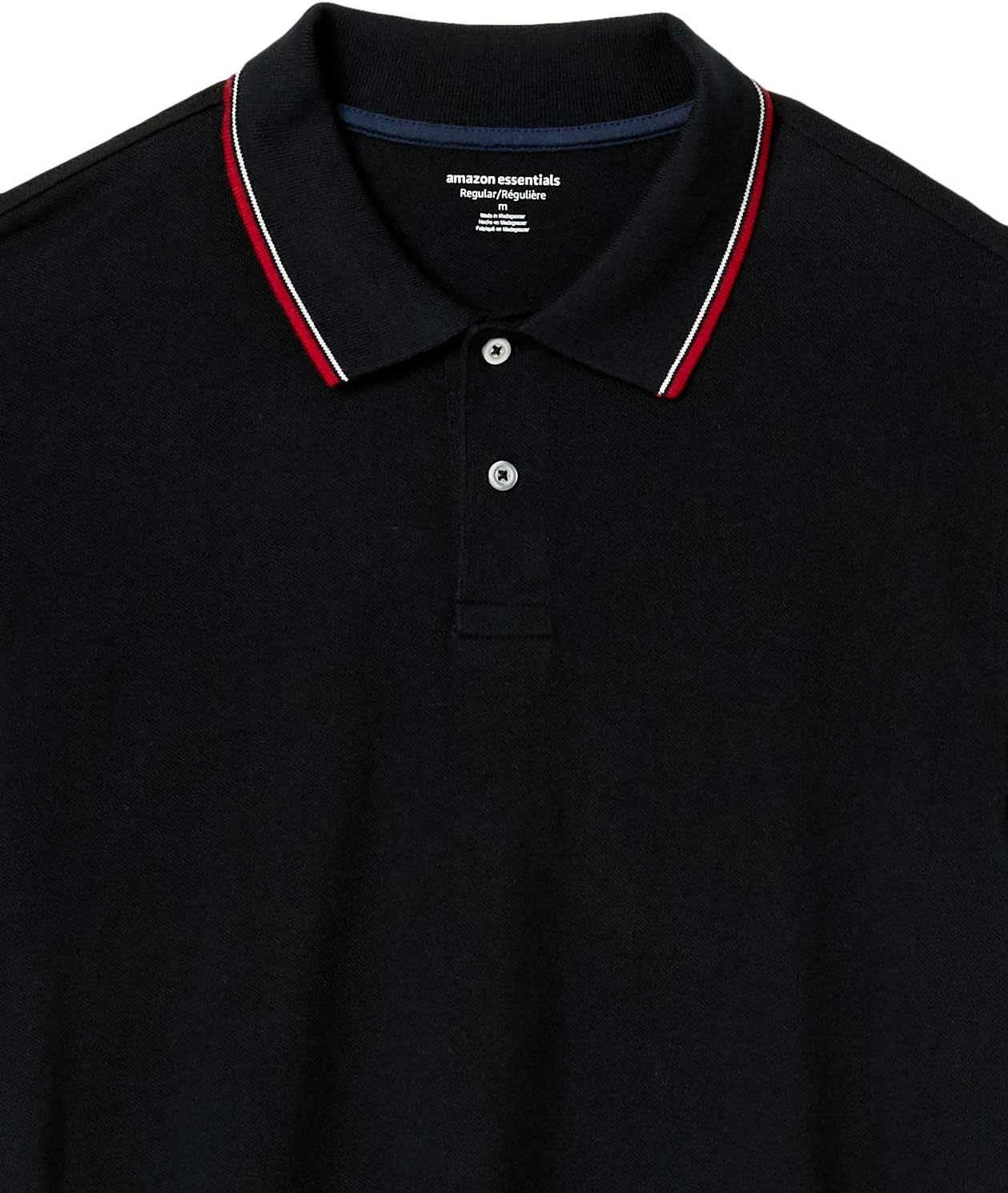 image:imageAmazon Essentials Mens RegularFit Cotton Pique Polo Shirt Short Sleeve Available in Big amp TallBlackWhite and Red Tipped