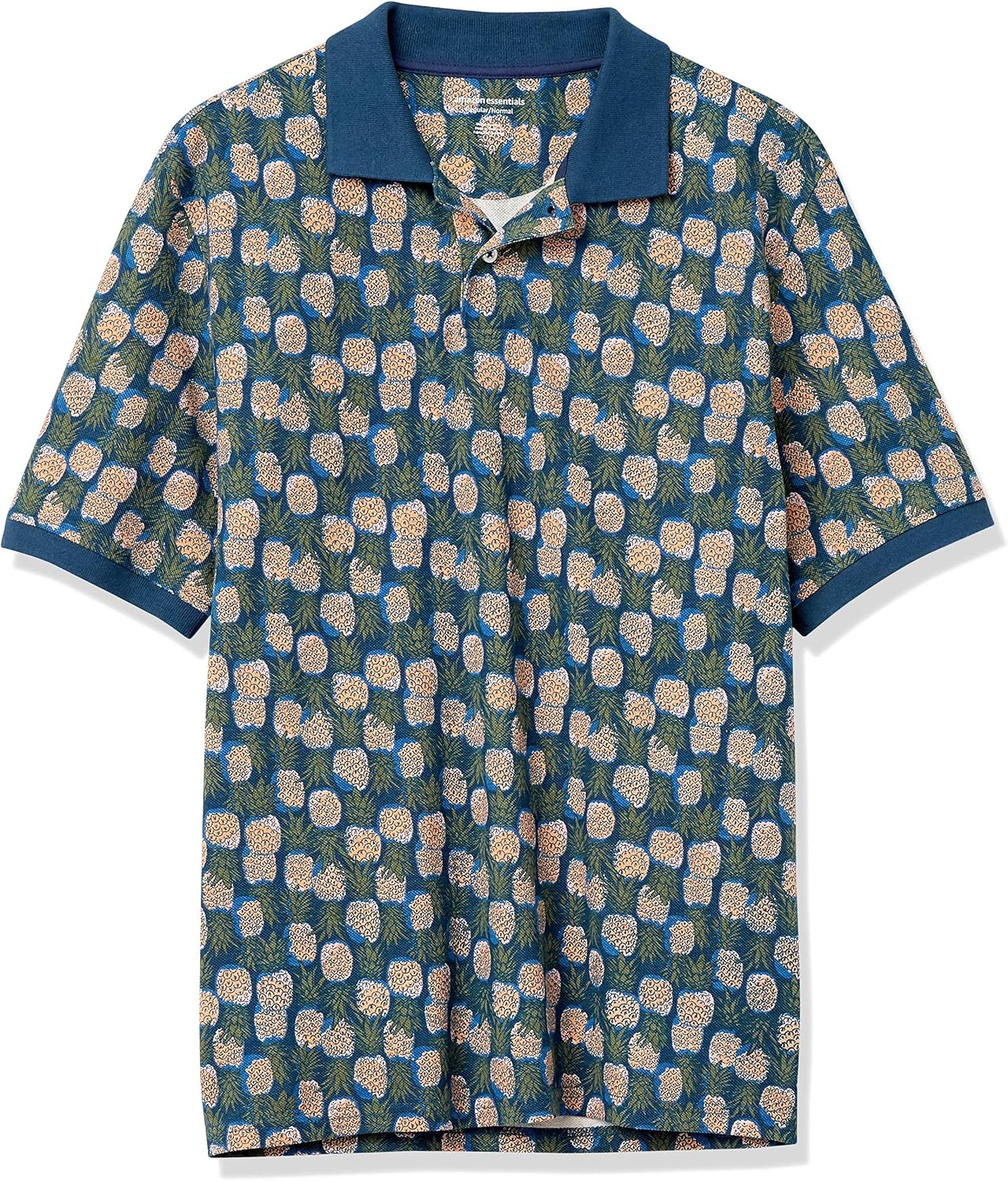 image:imageAmazon Essentials Mens RegularFit Cotton Pique Polo Shirt Short Sleeve Available in Big amp TallBlue Pineapple