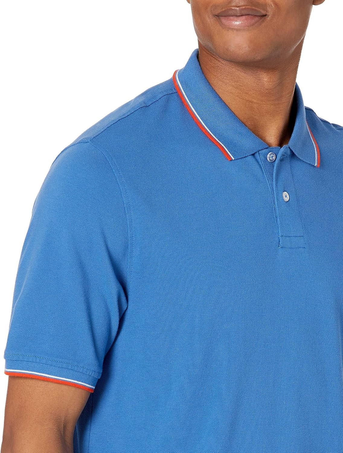 image:imageAmazon Essentials Mens RegularFit Cotton Pique Polo Shirt Short Sleeve Available in Big amp TallBlue Red White Stripe