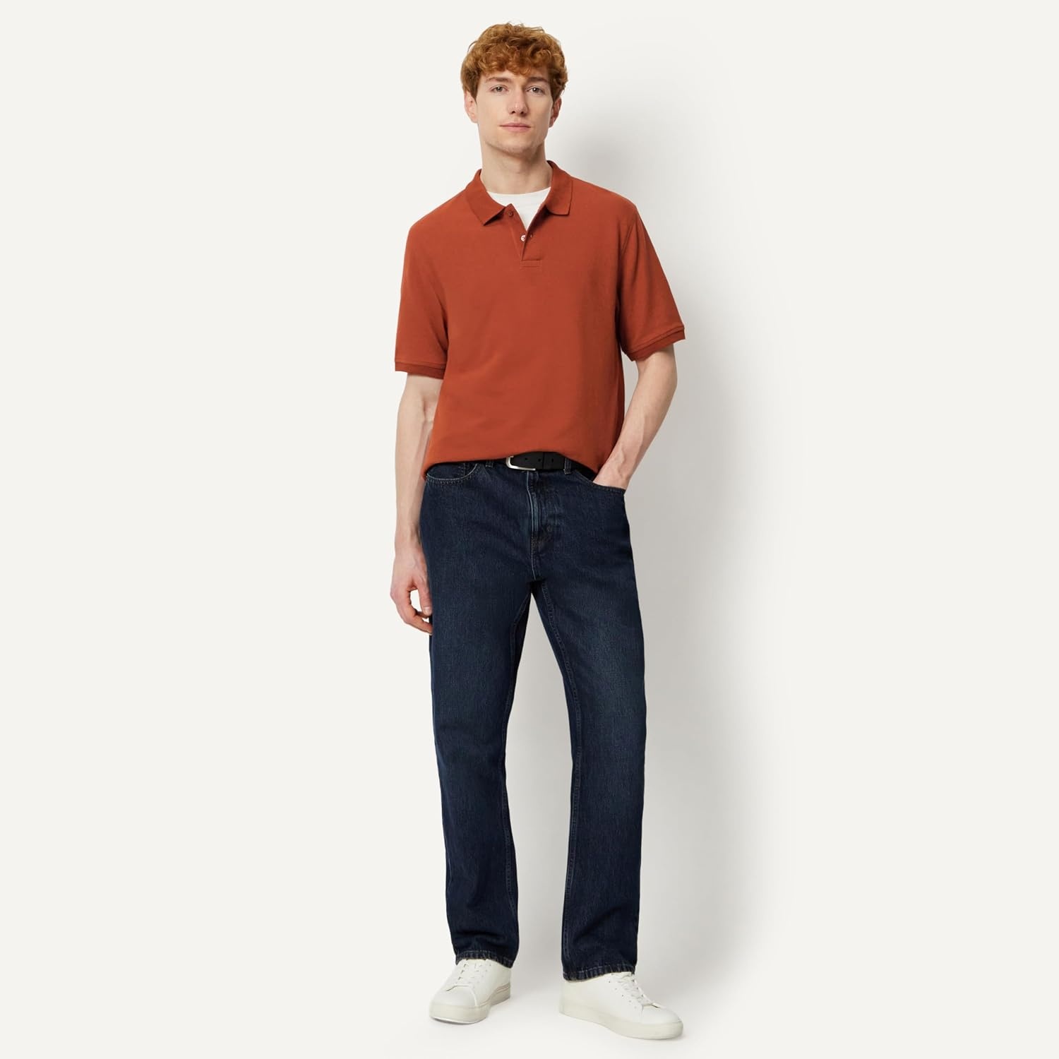 image:imageAmazon Essentials Mens RegularFit Cotton Pique Polo Shirt Short Sleeve Available in Big amp TallBrick Red