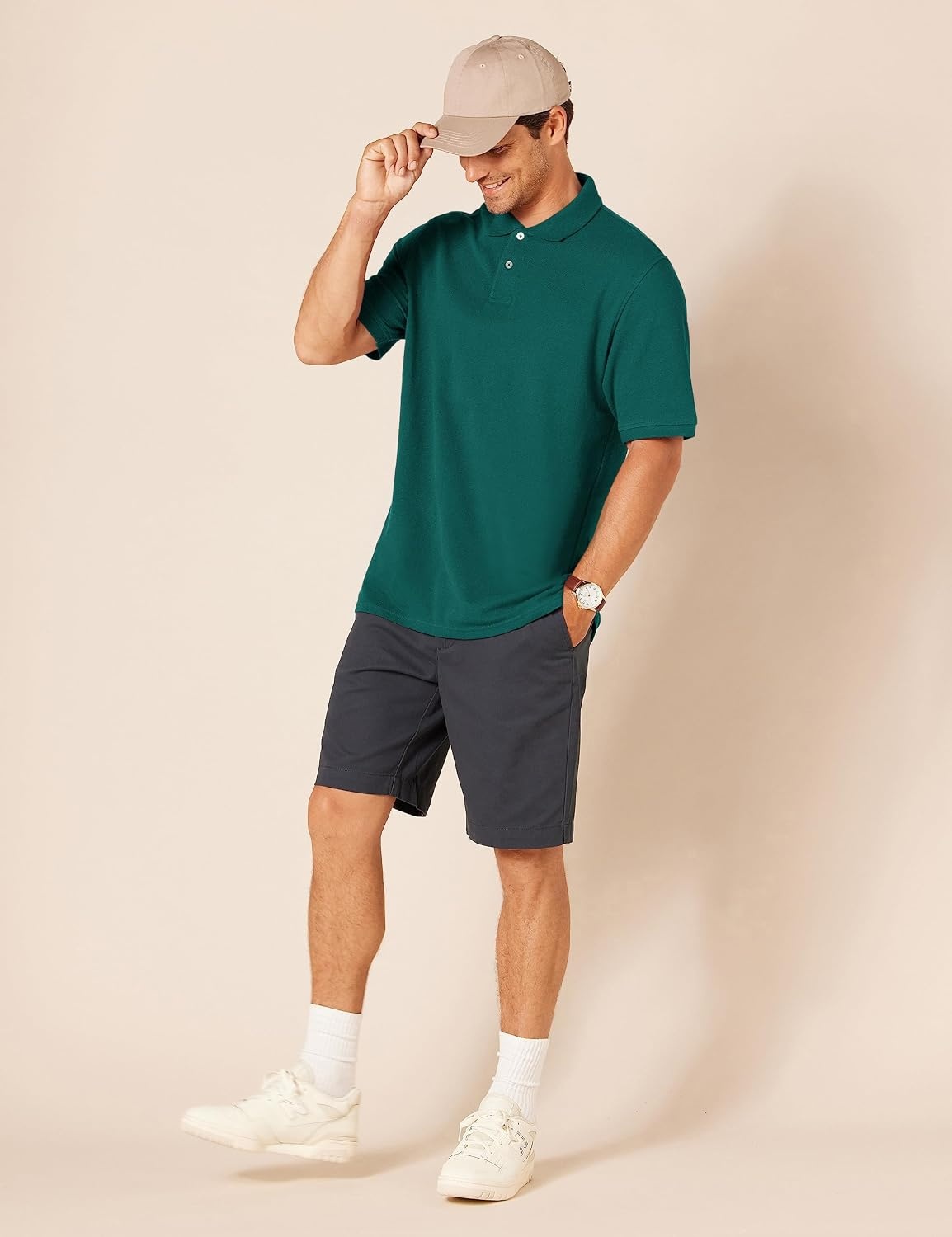 image:imageAmazon Essentials Mens RegularFit Cotton Pique Polo Shirt Short Sleeve Available in Big amp TallEvergreen