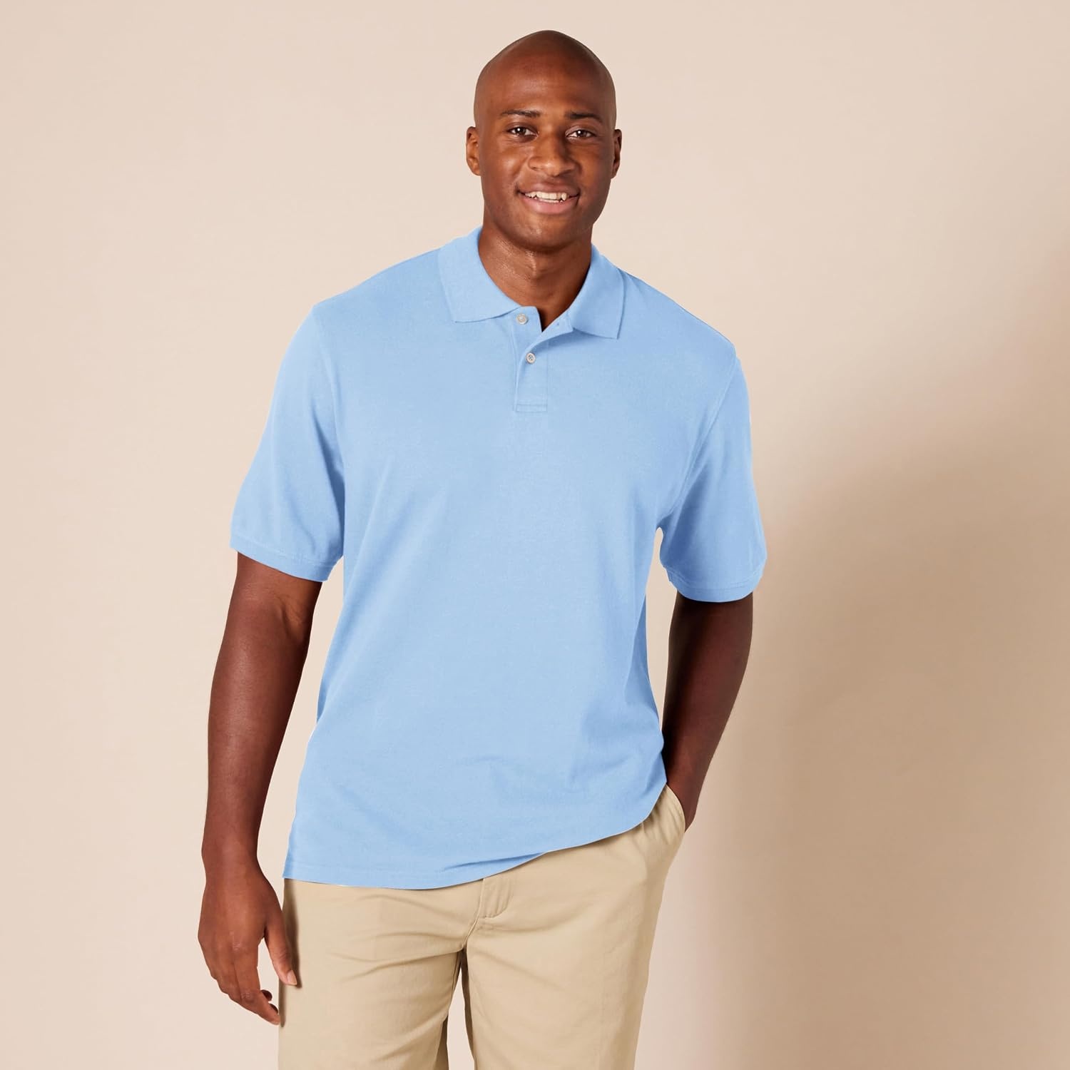 image:imageAmazon Essentials Mens RegularFit Cotton Pique Polo Shirt Short Sleeve Available in Big amp TallFrench Blue