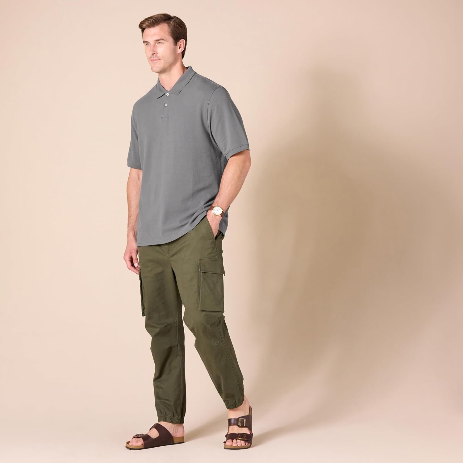 image:imageAmazon Essentials Mens RegularFit Cotton Pique Polo Shirt Short Sleeve Available in Big amp TallGrey