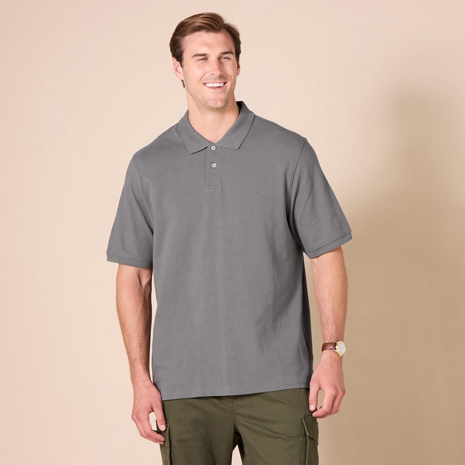 image:imageAmazon Essentials Mens RegularFit Cotton Pique Polo Shirt Short Sleeve Available in Big amp TallGrey