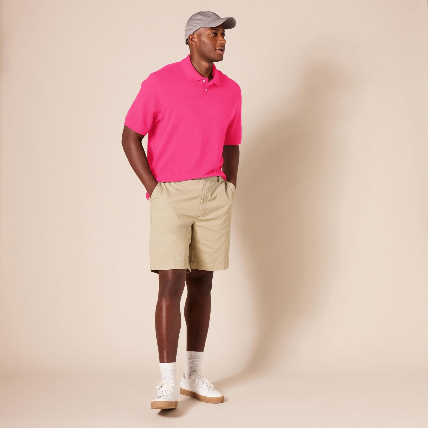 image:imageAmazon Essentials Mens RegularFit Cotton Pique Polo Shirt Short Sleeve Available in Big amp TallHot Pink