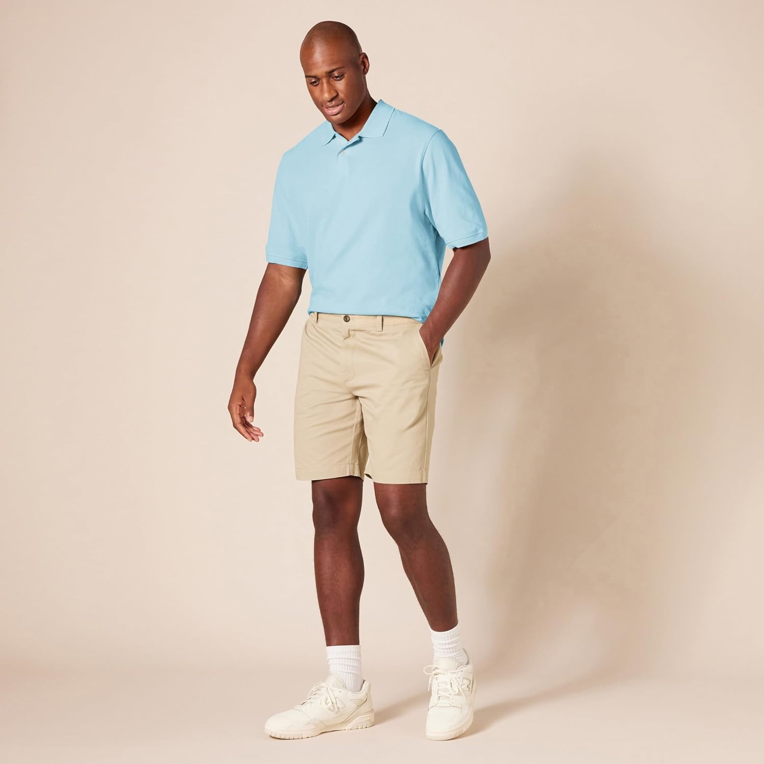 image:imageAmazon Essentials Mens RegularFit Cotton Pique Polo Shirt Short Sleeve Available in Big amp TallLight Blue