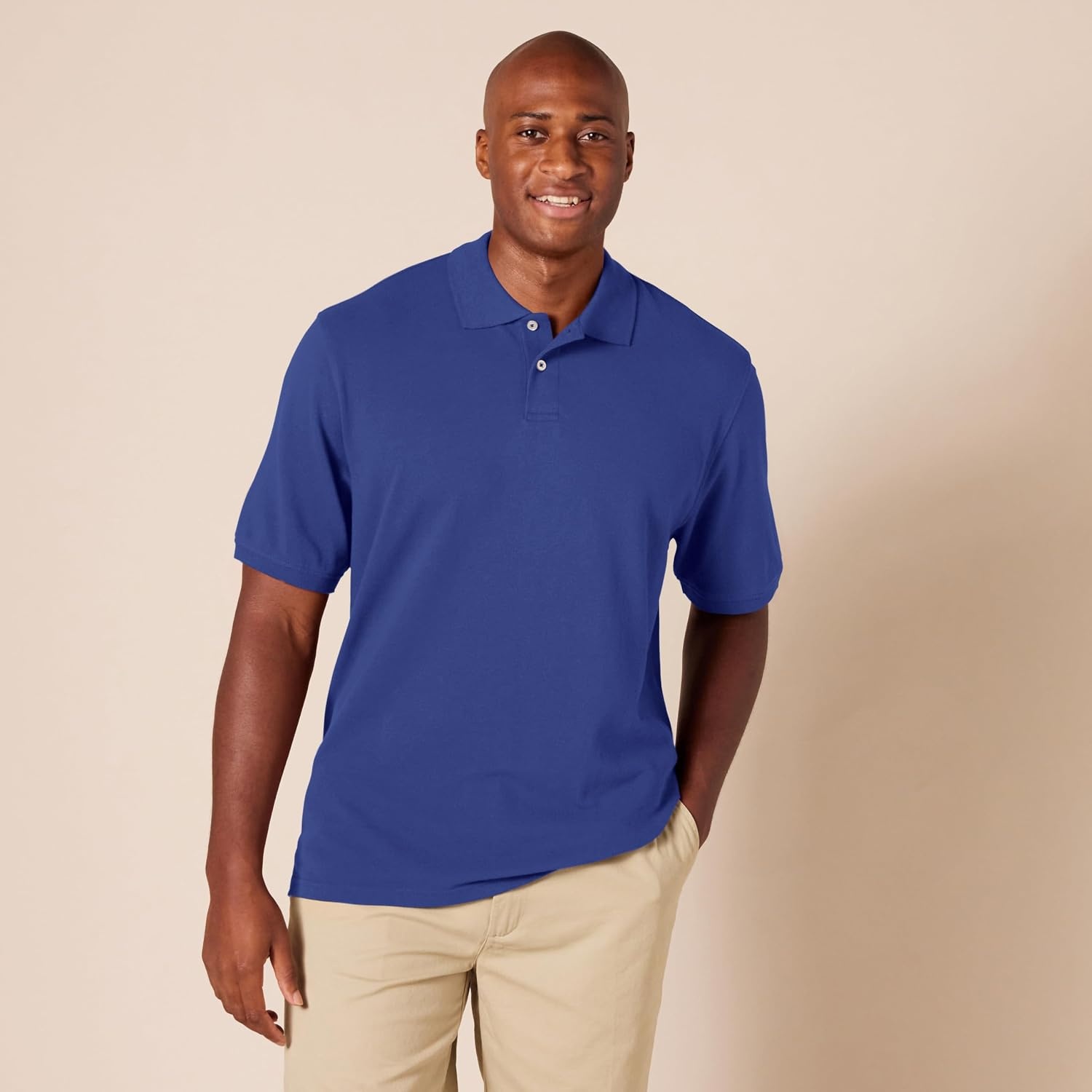 image:imageAmazon Essentials Mens RegularFit Cotton Pique Polo Shirt Short Sleeve Available in Big amp TallNavy