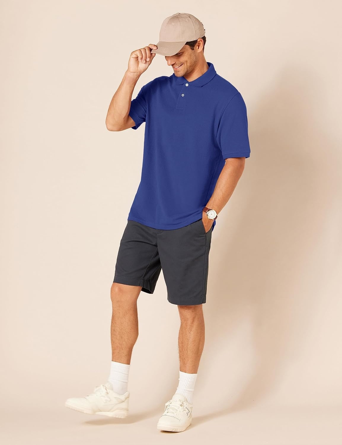 image:imageAmazon Essentials Mens RegularFit Cotton Pique Polo Shirt Short Sleeve Available in Big amp TallNavy