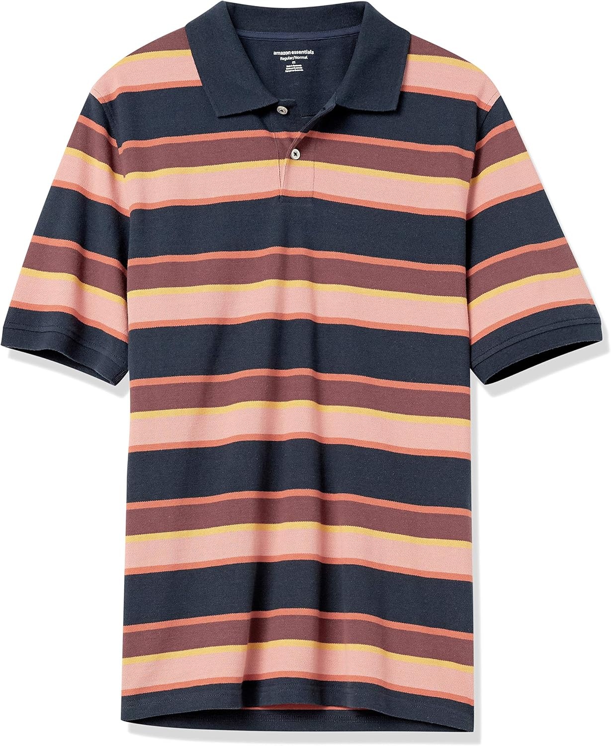 image:imageAmazon Essentials Mens RegularFit Cotton Pique Polo Shirt Short Sleeve Available in Big amp TallNavy Bar Stripe