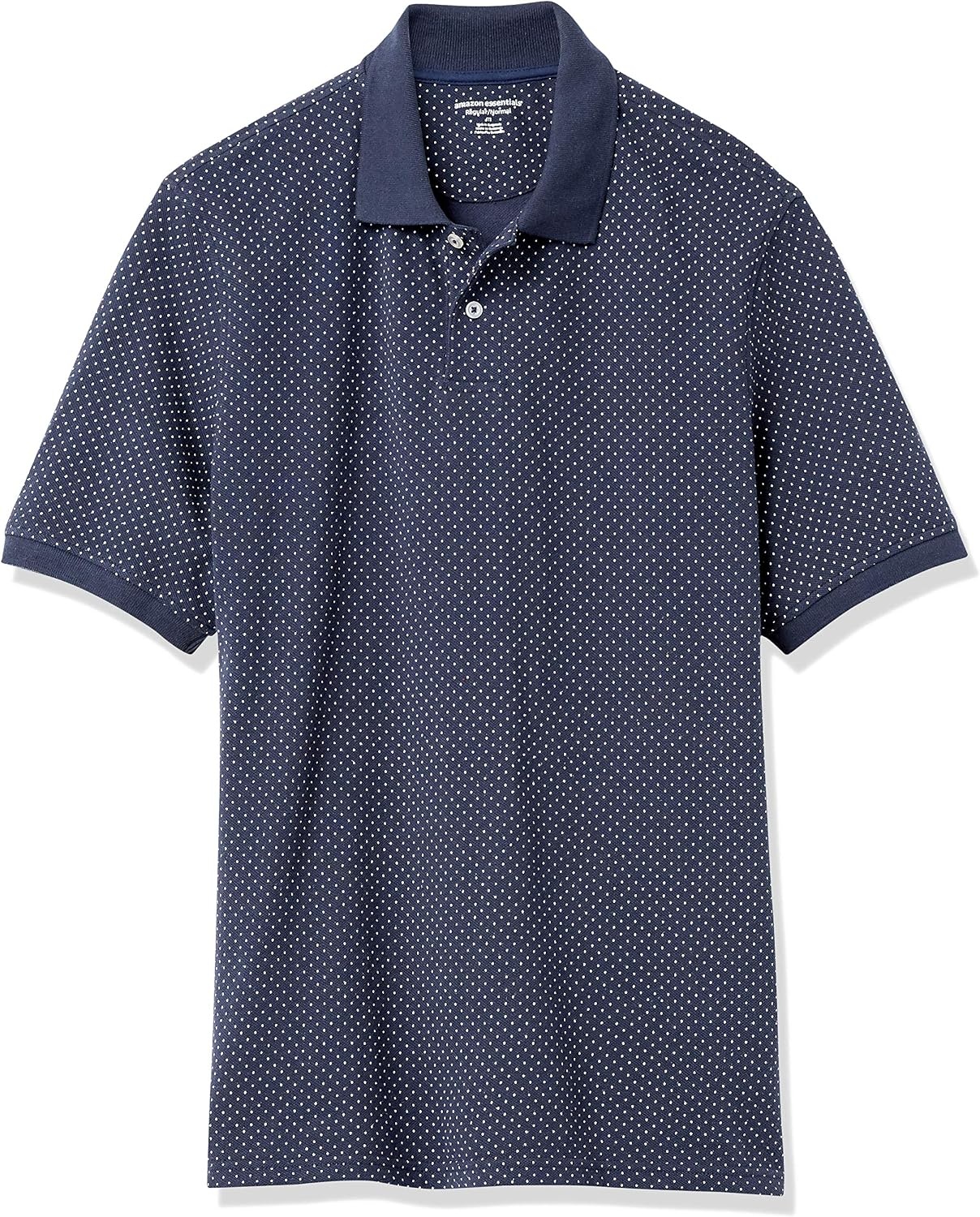 image:imageAmazon Essentials Mens RegularFit Cotton Pique Polo Shirt Short Sleeve Available in Big amp TallNavy White Dots