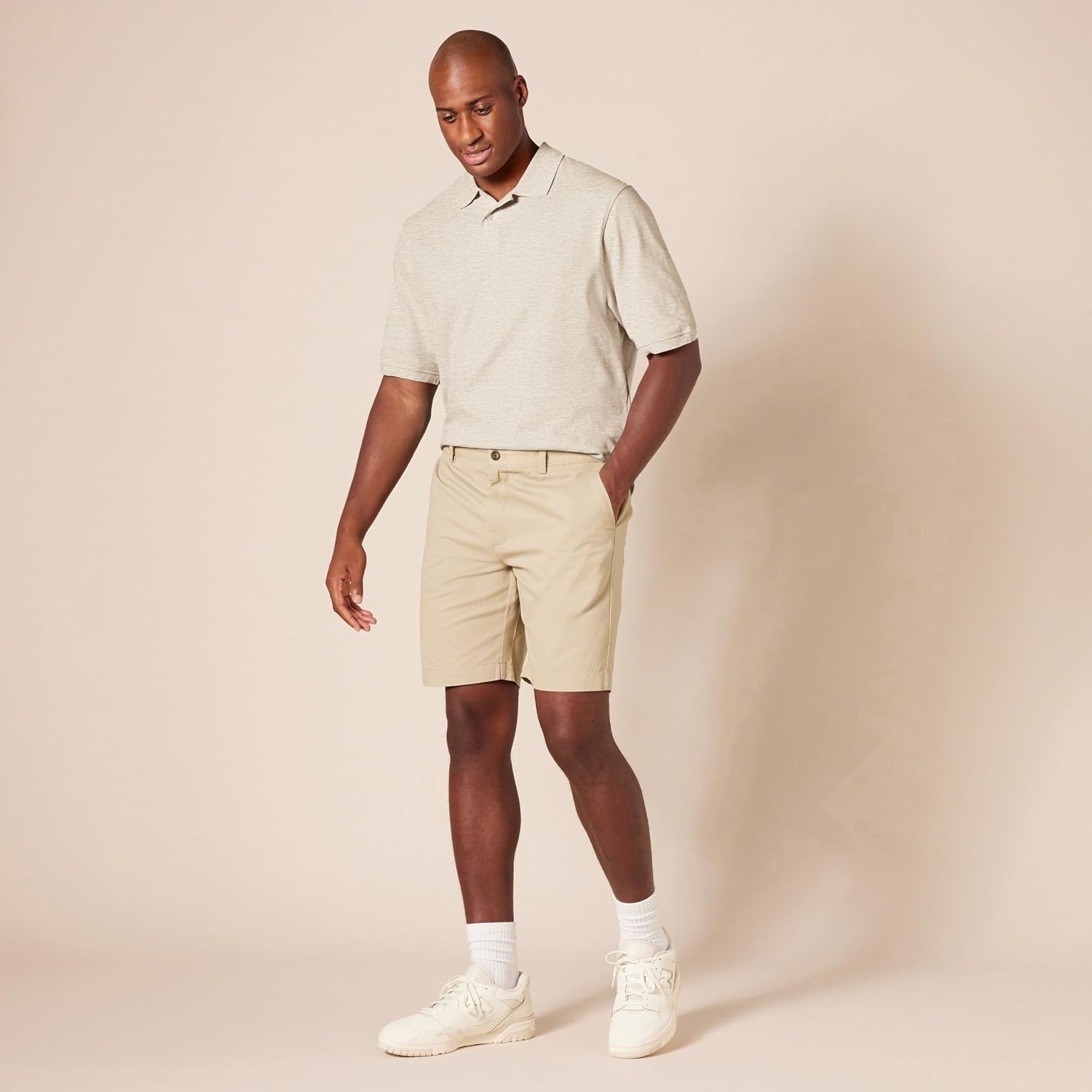 image:imageAmazon Essentials Mens RegularFit Cotton Pique Polo Shirt Short Sleeve Available in Big amp TallOatmeal Heather