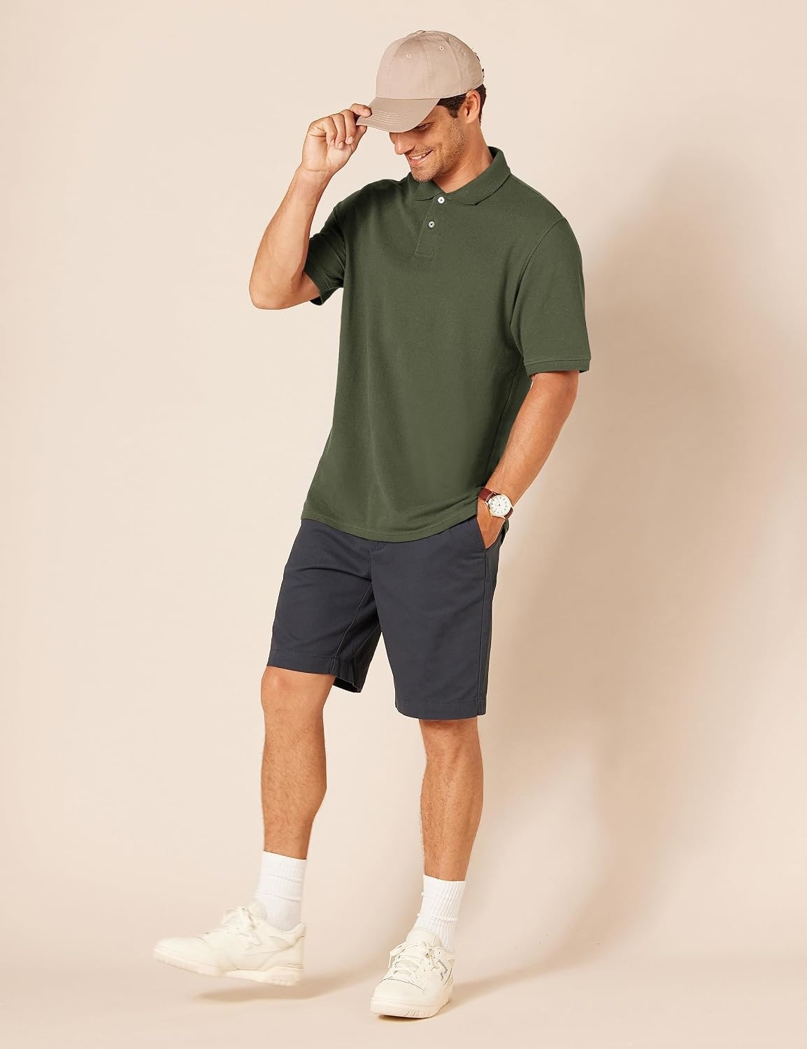 image:imageAmazon Essentials Mens RegularFit Cotton Pique Polo Shirt Short Sleeve Available in Big amp TallOlive