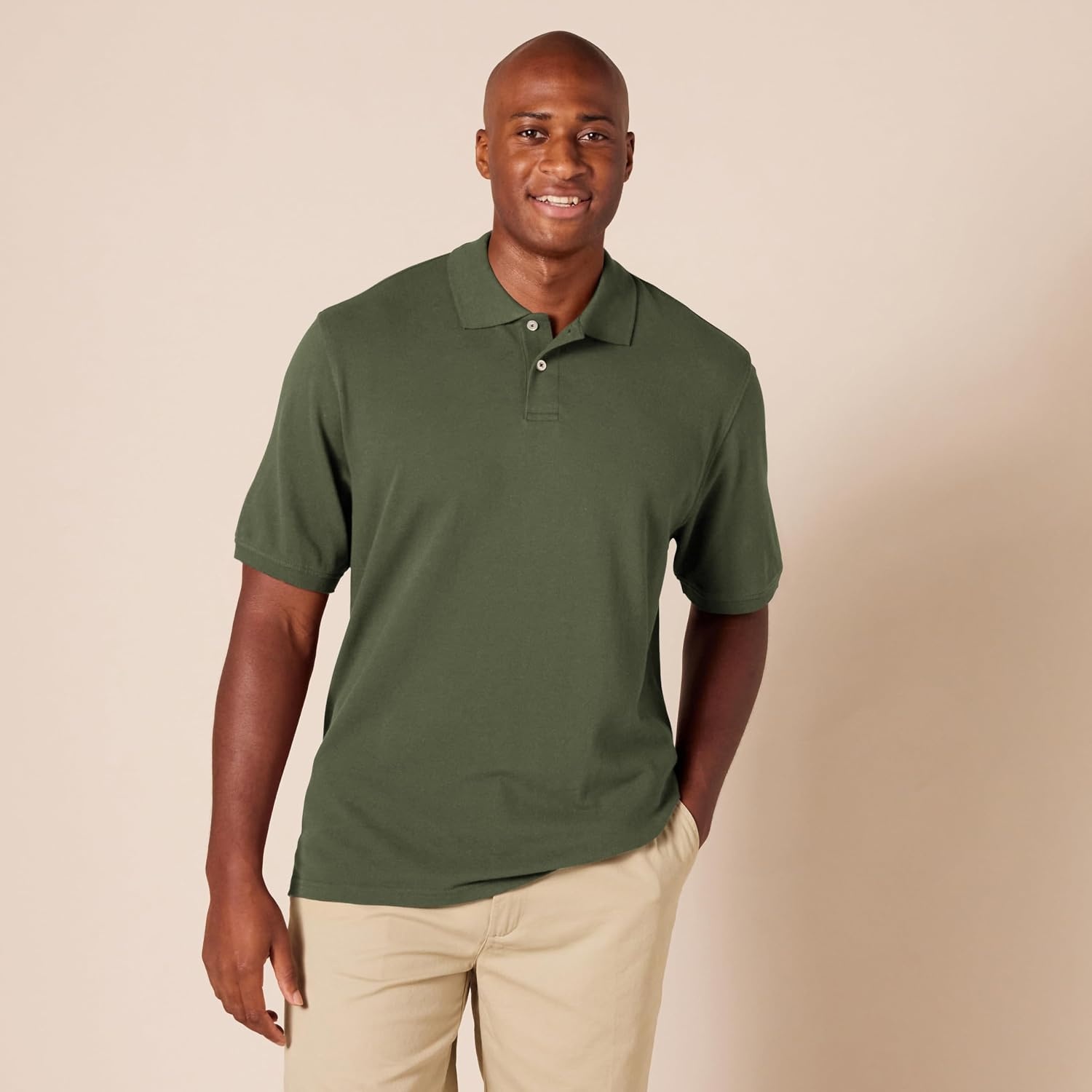 image:imageAmazon Essentials Mens RegularFit Cotton Pique Polo Shirt Short Sleeve Available in Big amp TallOlive