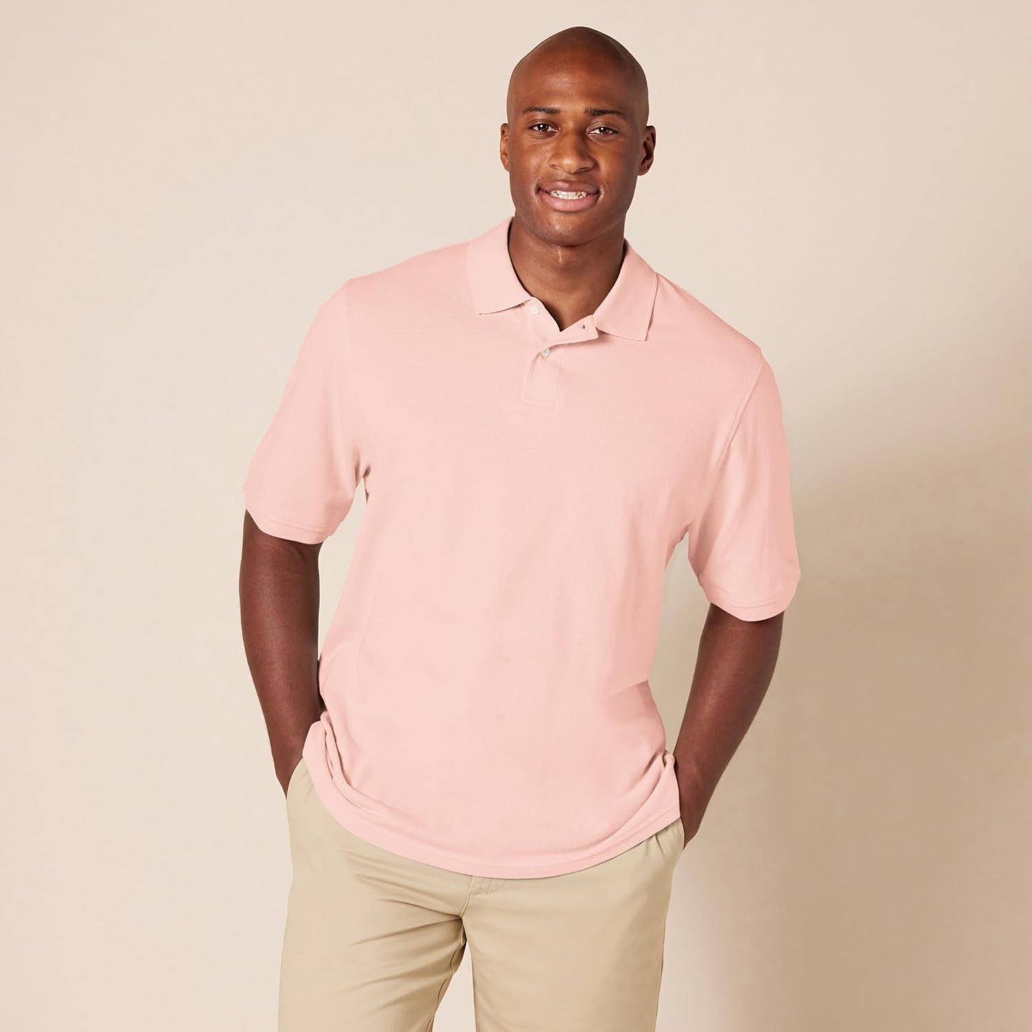 image:imageAmazon Essentials Mens RegularFit Cotton Pique Polo Shirt Short Sleeve Available in Big amp TallPink