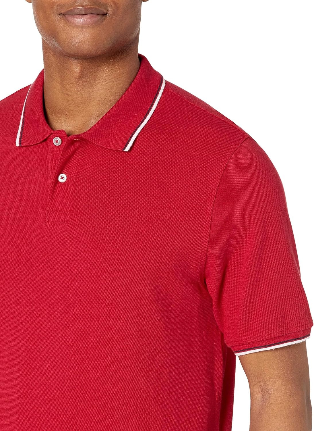 image:imageAmazon Essentials Mens RegularFit Cotton Pique Polo Shirt Short Sleeve Available in Big amp TallRedNavy and White Tipped