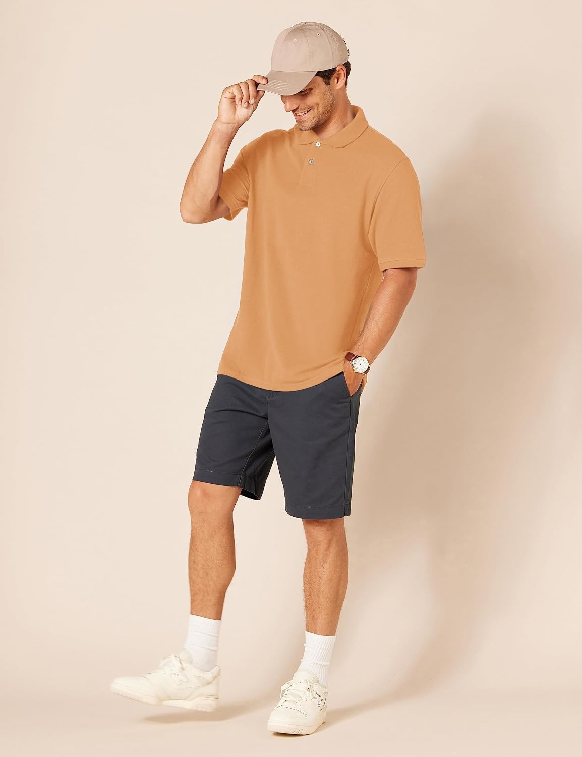image:imageAmazon Essentials Mens RegularFit Cotton Pique Polo Shirt Short Sleeve Available in Big amp TallTan