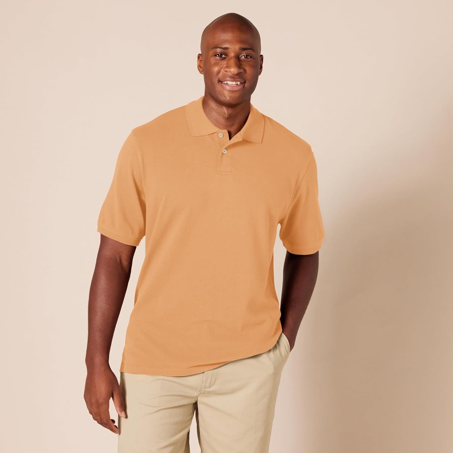 image:imageAmazon Essentials Mens RegularFit Cotton Pique Polo Shirt Short Sleeve Available in Big amp TallTan