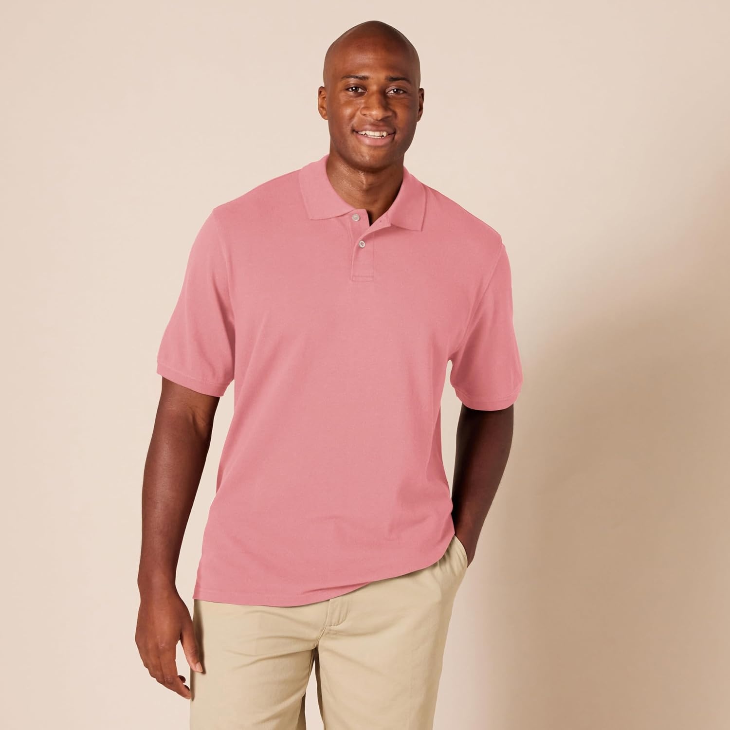 image:imageAmazon Essentials Mens RegularFit Cotton Pique Polo Shirt Short Sleeve Available in Big amp TallWashed Red