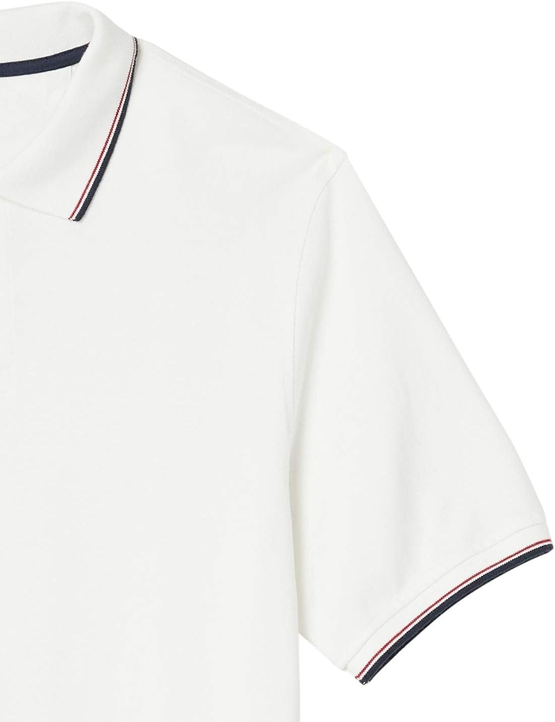 image:imageAmazon Essentials Mens RegularFit Cotton Pique Polo Shirt Short Sleeve Available in Big amp TallWhite Twin Stripe