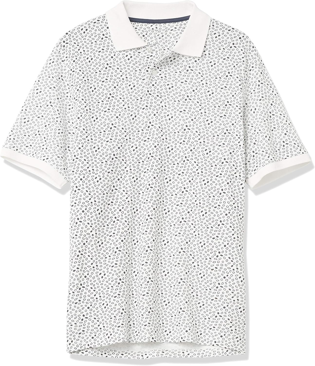 image:imageAmazon Essentials Mens RegularFit Cotton Pique Polo Shirt Short Sleeve Available in Big amp TallWhiteNavy Micro Geo