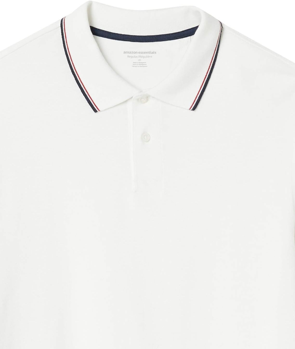 image:imageAmazon Essentials Mens RegularFit Cotton Pique Polo Shirt Short Sleeve Available in Big amp TallWhiteRed and Navy Tipped