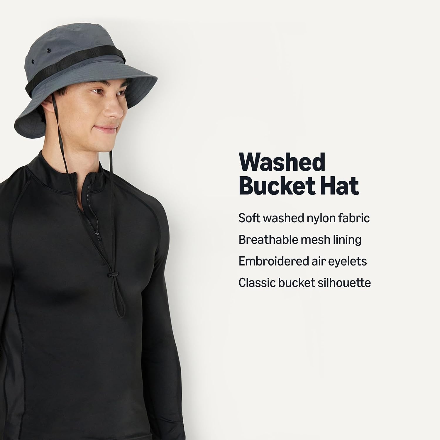 image:imageAmazon Essentials Mens Washed Nylon Outdoor Wide Brim Sun Bucket HatGrey