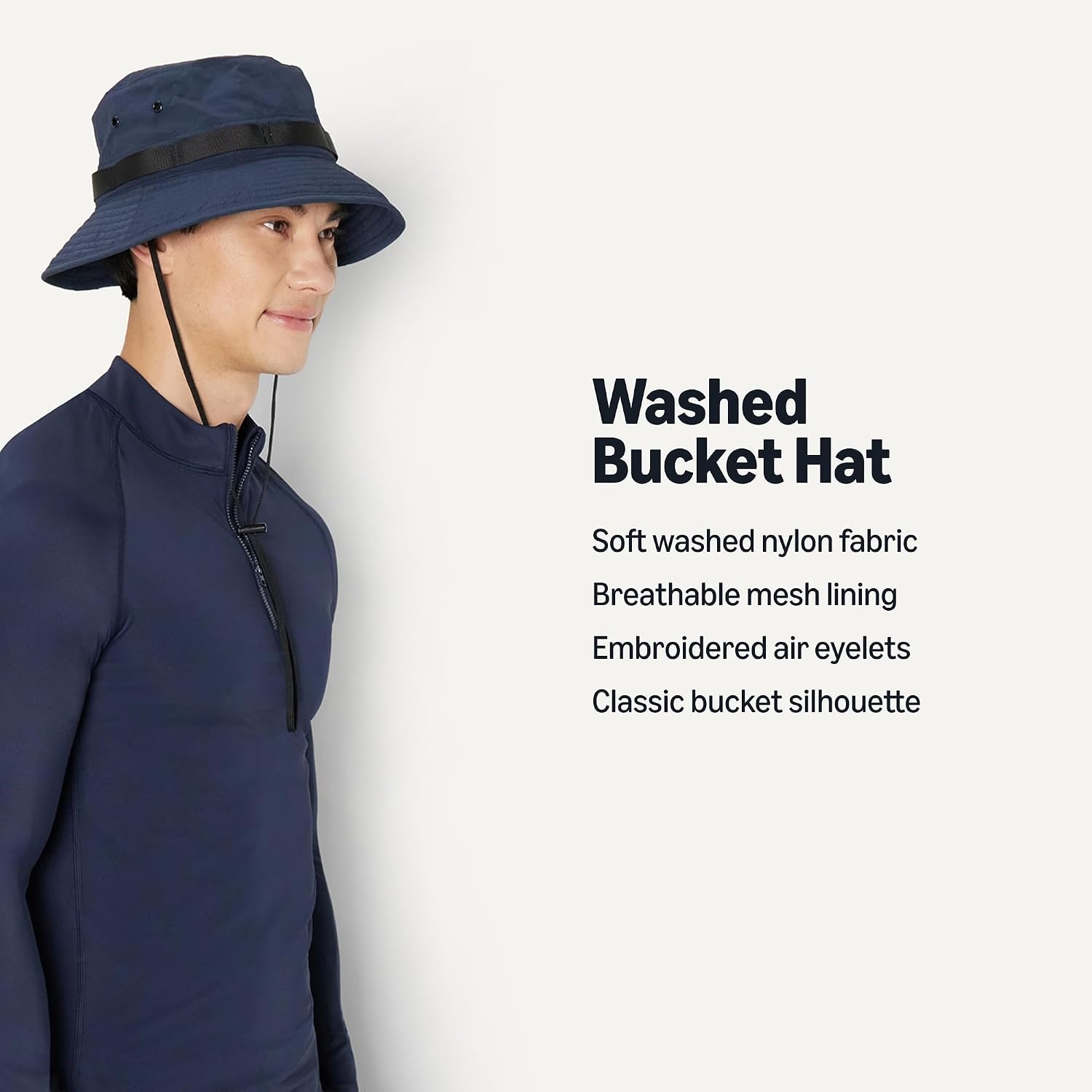 image:imageAmazon Essentials Mens Washed Nylon Outdoor Wide Brim Sun Bucket HatNavy