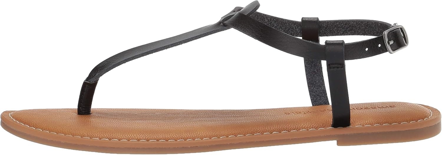 image:imageAmazon Essentials Womens Casual Thong Leather Sandal with Ankle Strap Wide Width AvailableBlack