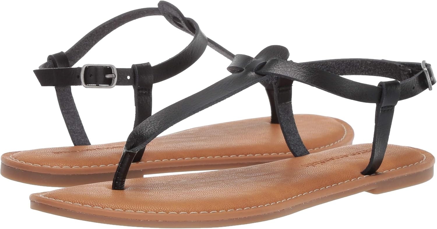 image:imageAmazon Essentials Womens Casual Thong Leather Sandal with Ankle Strap Wide Width AvailableBlack Brown Faux Leather