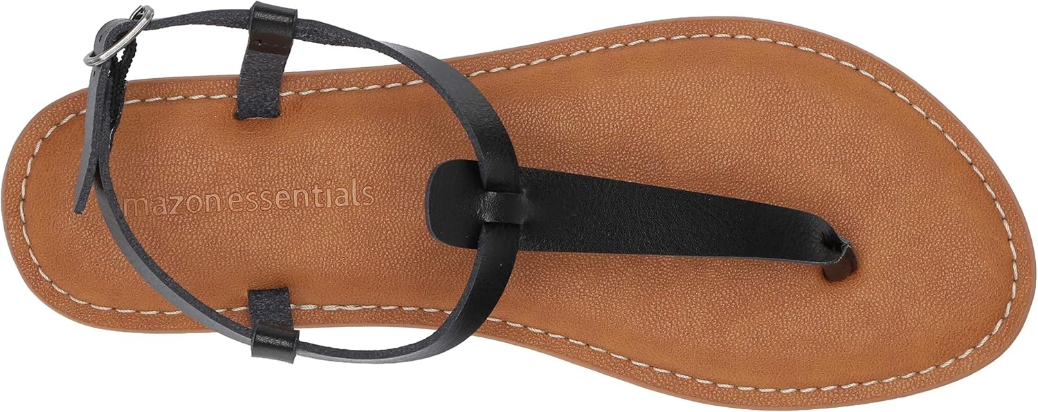 image:imageAmazon Essentials Womens Casual Thong Leather Sandal with Ankle Strap Wide Width AvailableBlack Brown Faux Leather