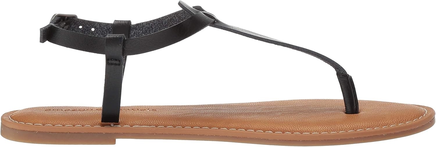 image:imageAmazon Essentials Womens Casual Thong Leather Sandal with Ankle Strap Wide Width AvailableBlack Brown Faux Leather