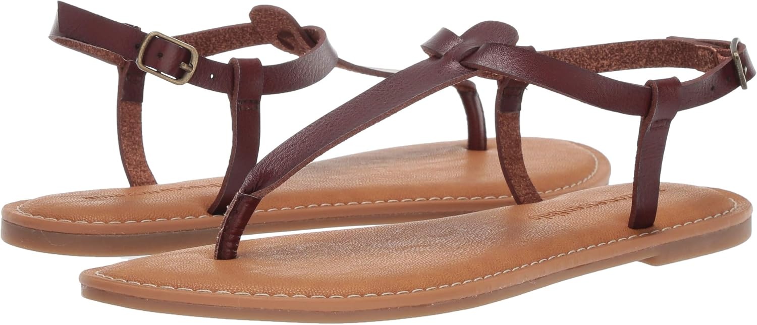 image:imageAmazon Essentials Womens Casual Thong Leather Sandal with Ankle Strap Wide Width AvailableBrown