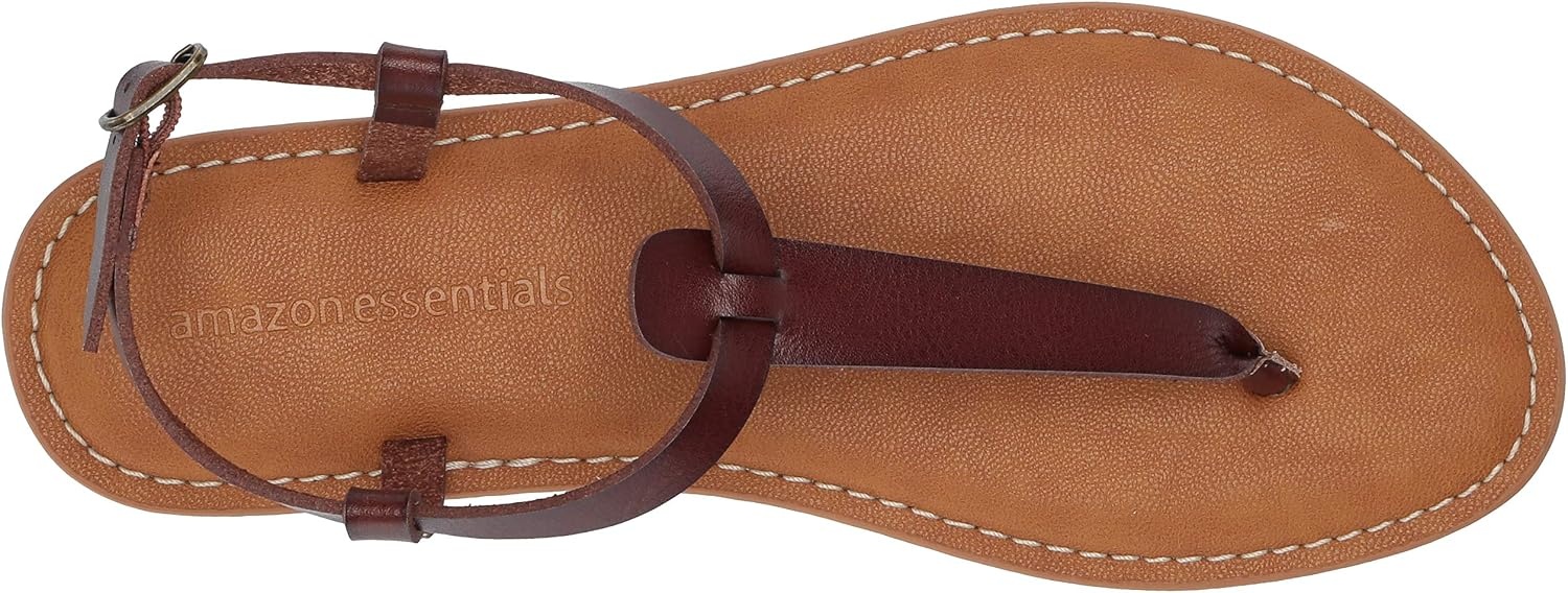 image:imageAmazon Essentials Womens Casual Thong Leather Sandal with Ankle Strap Wide Width AvailableBrown