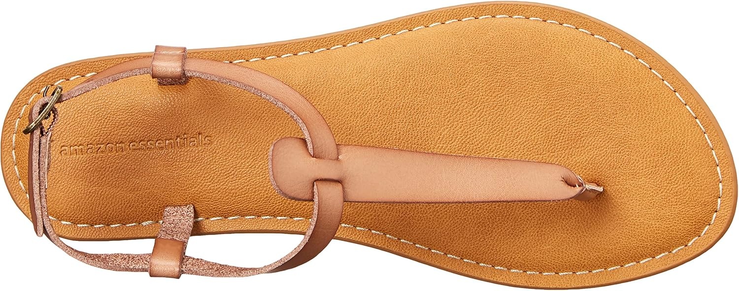 image:imageAmazon Essentials Womens Casual Thong Leather Sandal with Ankle Strap Wide Width AvailableCamel