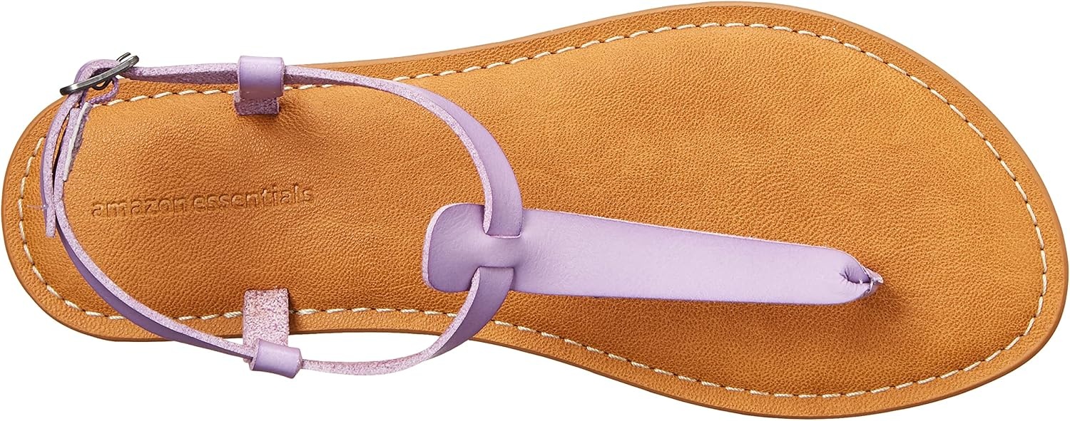 image:imageAmazon Essentials Womens Casual Thong Leather Sandal with Ankle Strap Wide Width AvailableLavender
