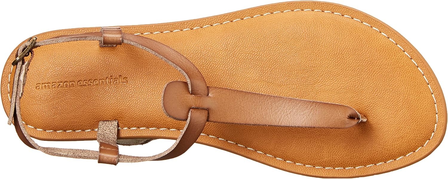 image:imageAmazon Essentials Womens Casual Thong Leather Sandal with Ankle Strap Wide Width AvailableMushroom Brown