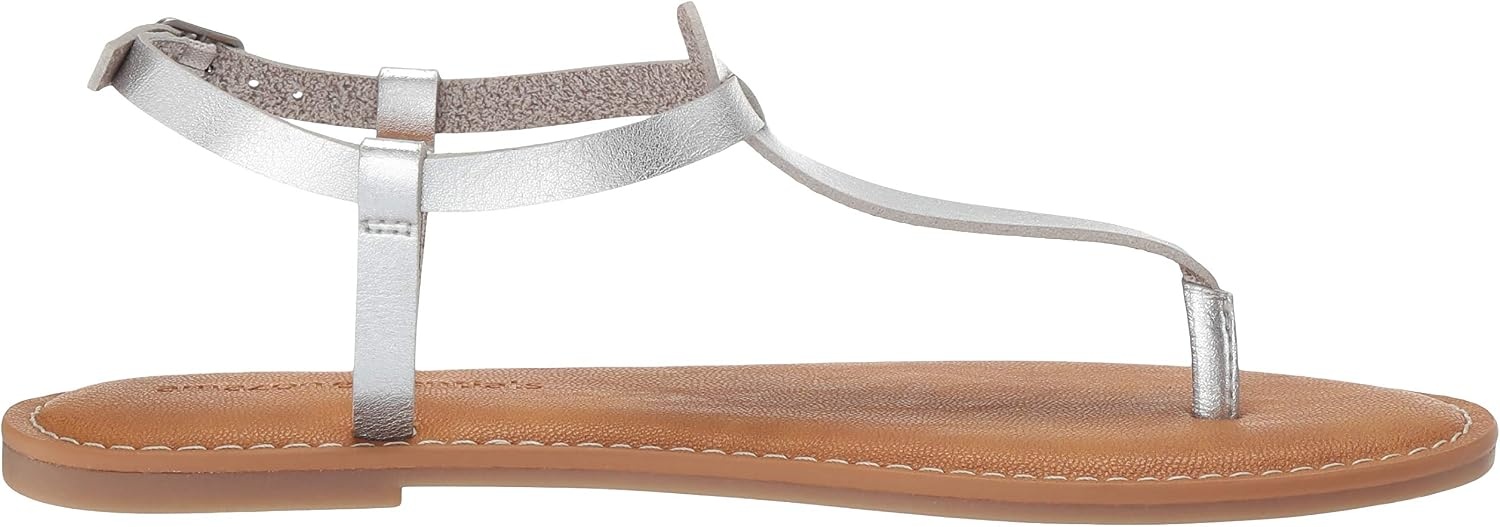 image:imageAmazon Essentials Womens Casual Thong Leather Sandal with Ankle Strap Wide Width AvailableSilver