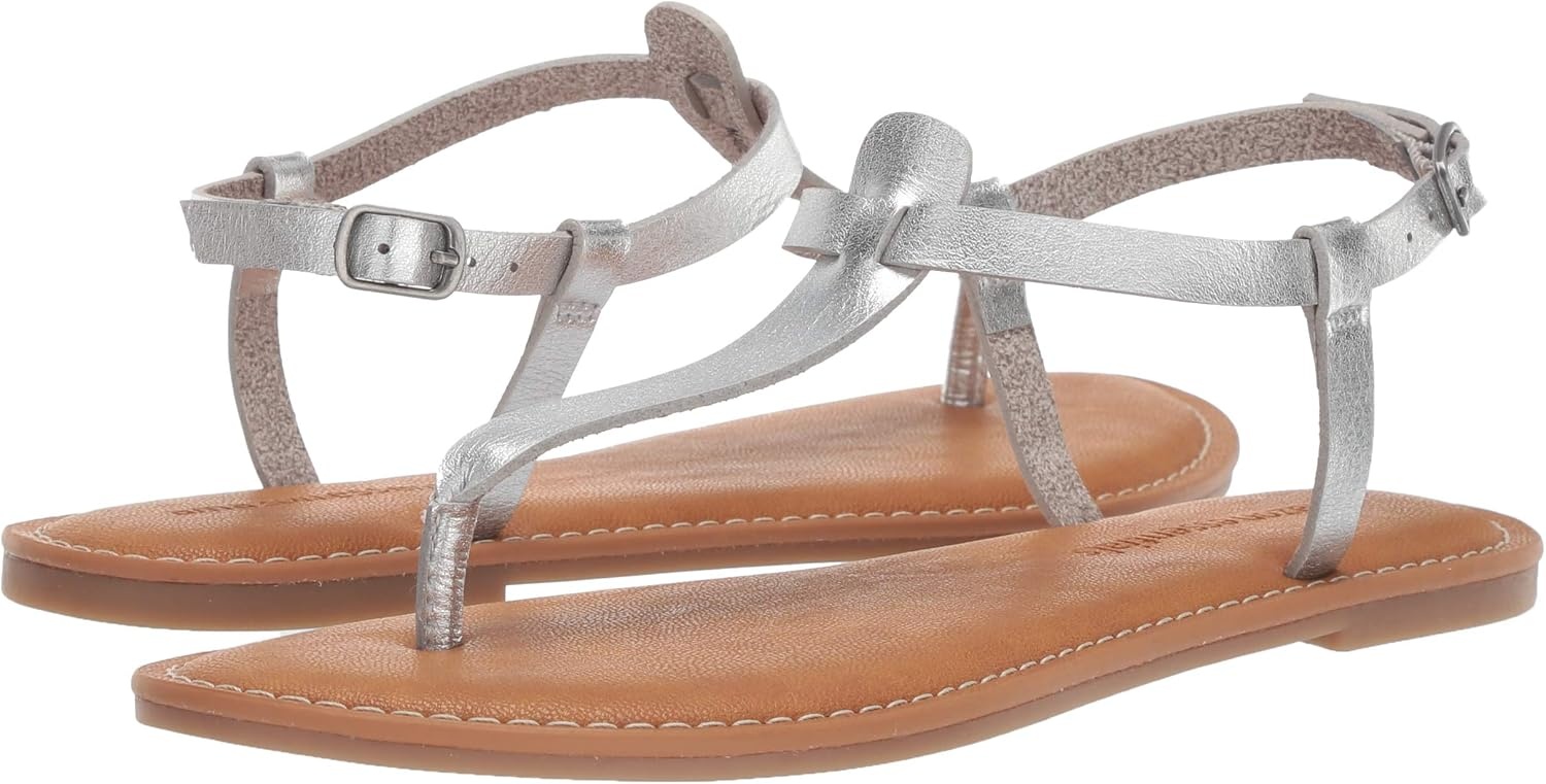 image:imageAmazon Essentials Womens Casual Thong Leather Sandal with Ankle Strap Wide Width AvailableSilver