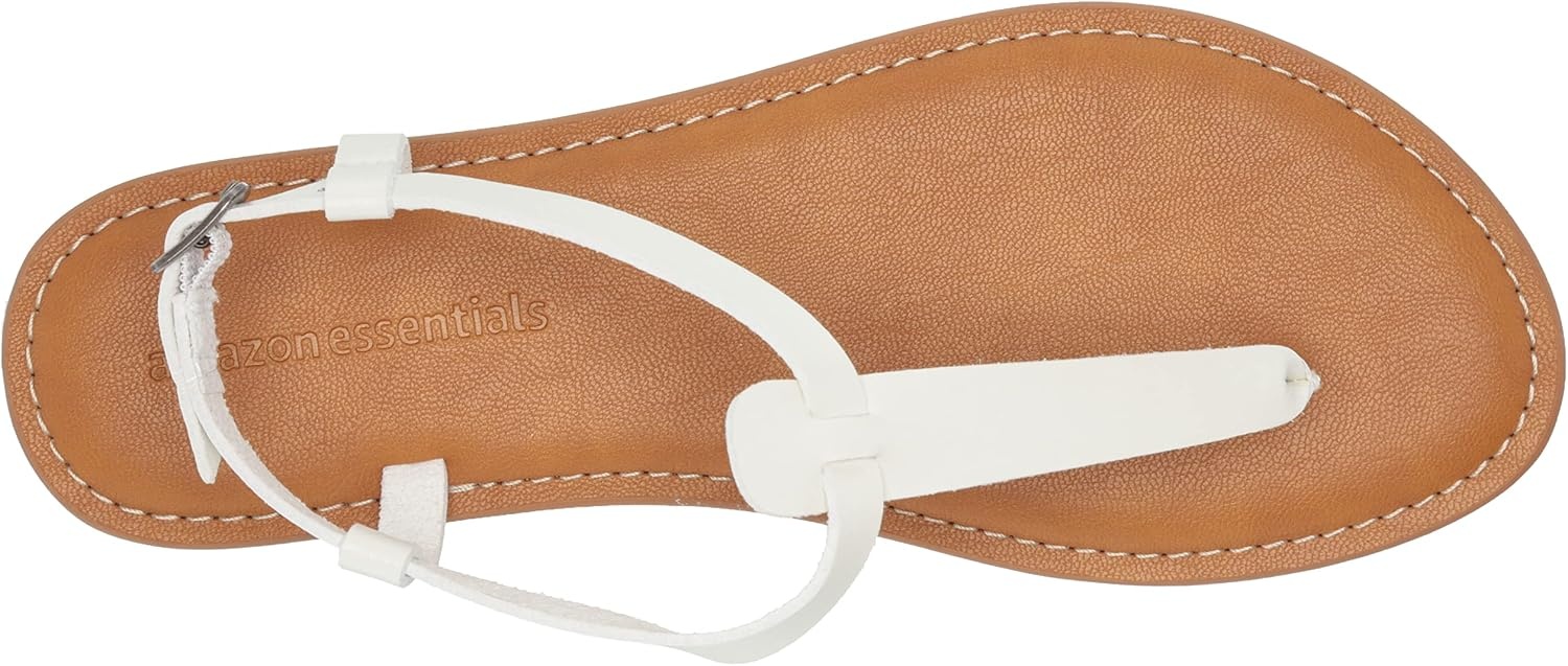 image:imageAmazon Essentials Womens Casual Thong Leather Sandal with Ankle Strap Wide Width AvailableWhite