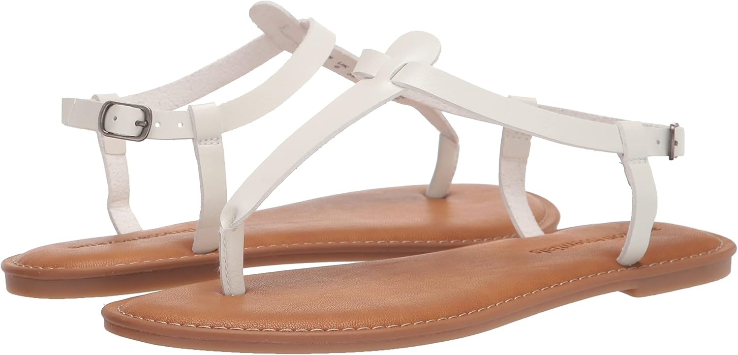 image:imageAmazon Essentials Womens Casual Thong Leather Sandal with Ankle Strap Wide Width AvailableWhite