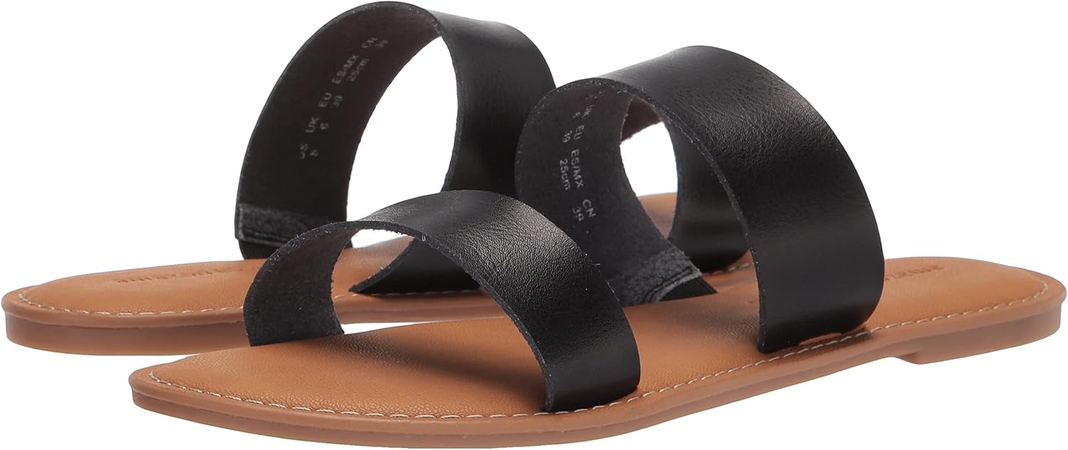 image:imageAmazon Essentials Womens Two Band Slip On Open Toe Fashion Slide SandalBlack
