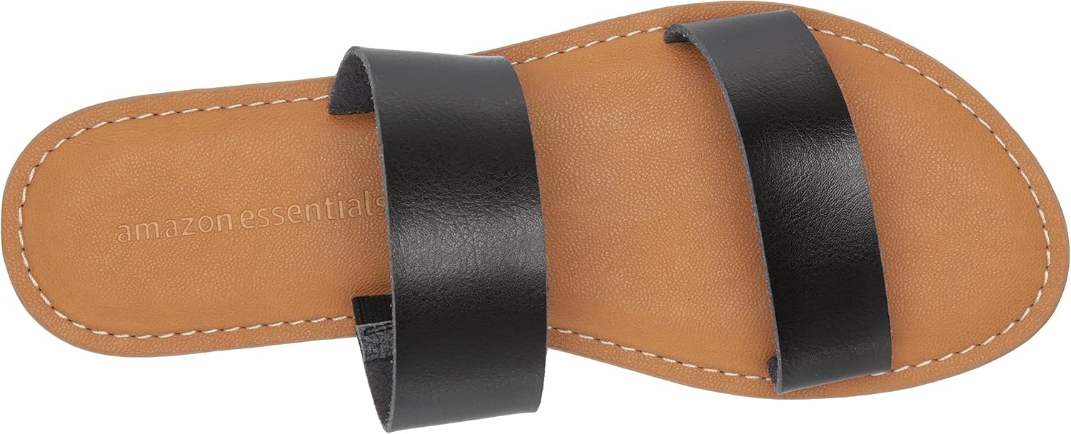 image:imageAmazon Essentials Womens Two Band Slip On Open Toe Fashion Slide SandalBlack